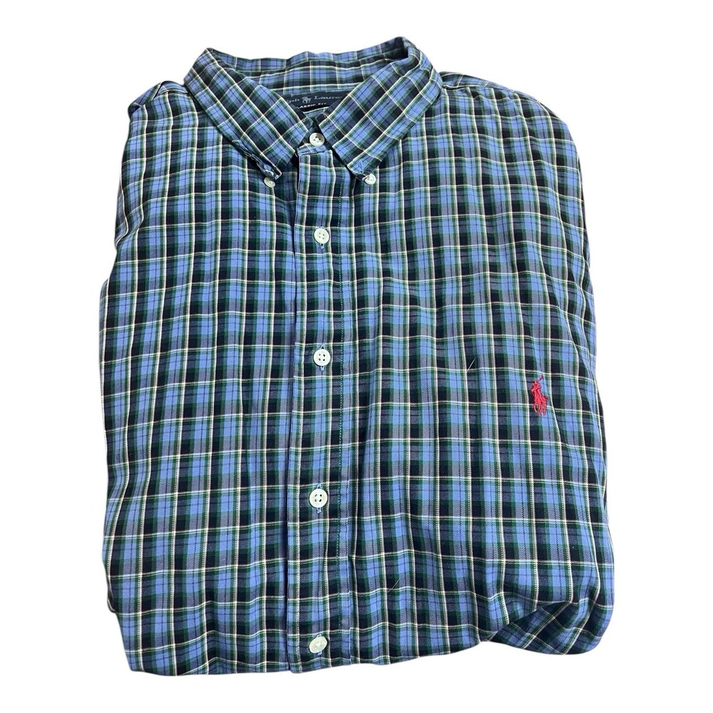 Polo Ralph Lauren Dress Shirt‎ Long Sleeve Blue Plaid Size 3XL Tall